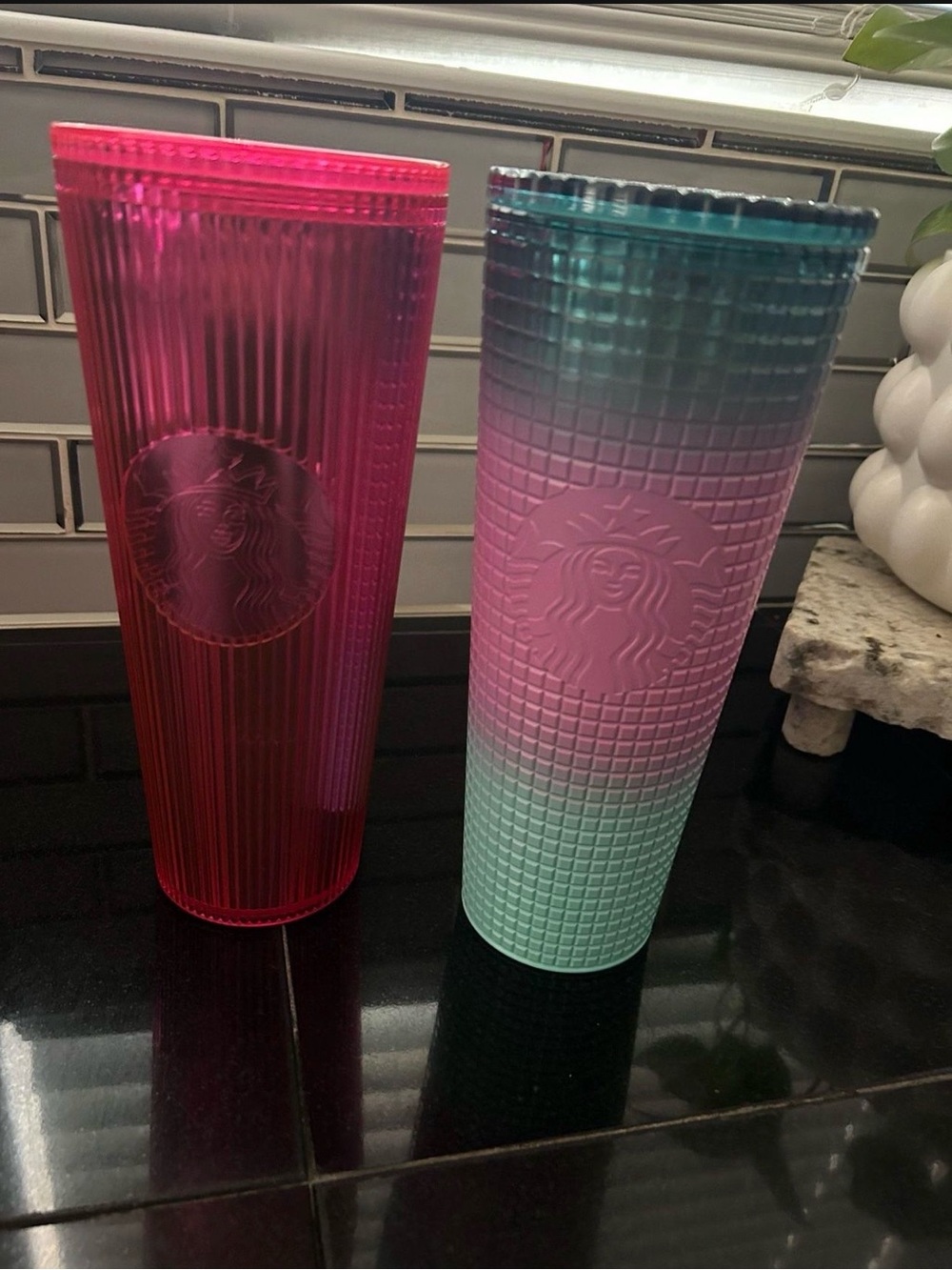 Starbucks Pink Ribbed Tumbler & Teal-Pink Ombre Studded Tumbler